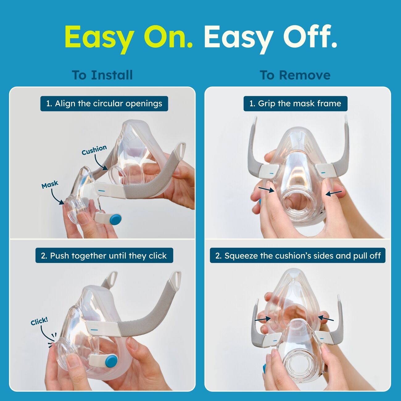How to install and remove cushion from Resmed AirFit F20 CPAP mask